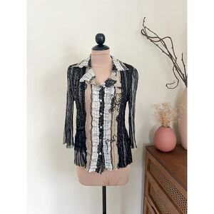 Vintage 90s Y2K Alberto Makali Designer Lace Accordion Blouse